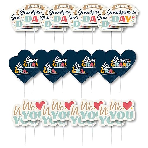 Big Dot of Happiness Happy Grandparents Day - Dessert Cupcake Toppers - Grandma and Grandpa Party Clear Treat Picks - Set of 24