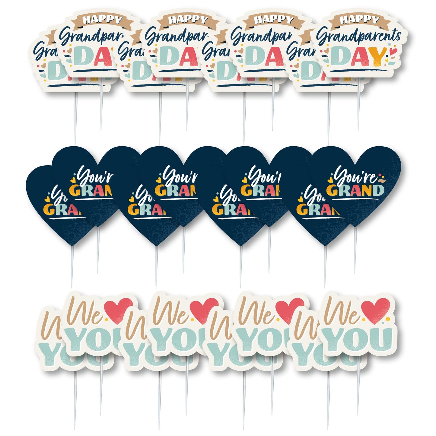 Big Dot of Happiness Happy Grandparents Day - Dessert Cupcake Toppers - Grandma and Grandpa Party Clear Treat Picks - Set of 24
