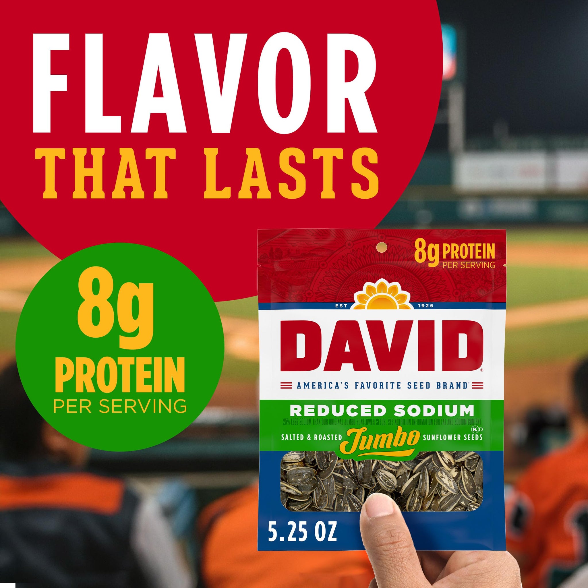DAVID Reduced Sodium Jumbo Sunflower Seeds, Original Flavor, 5.25 oz.