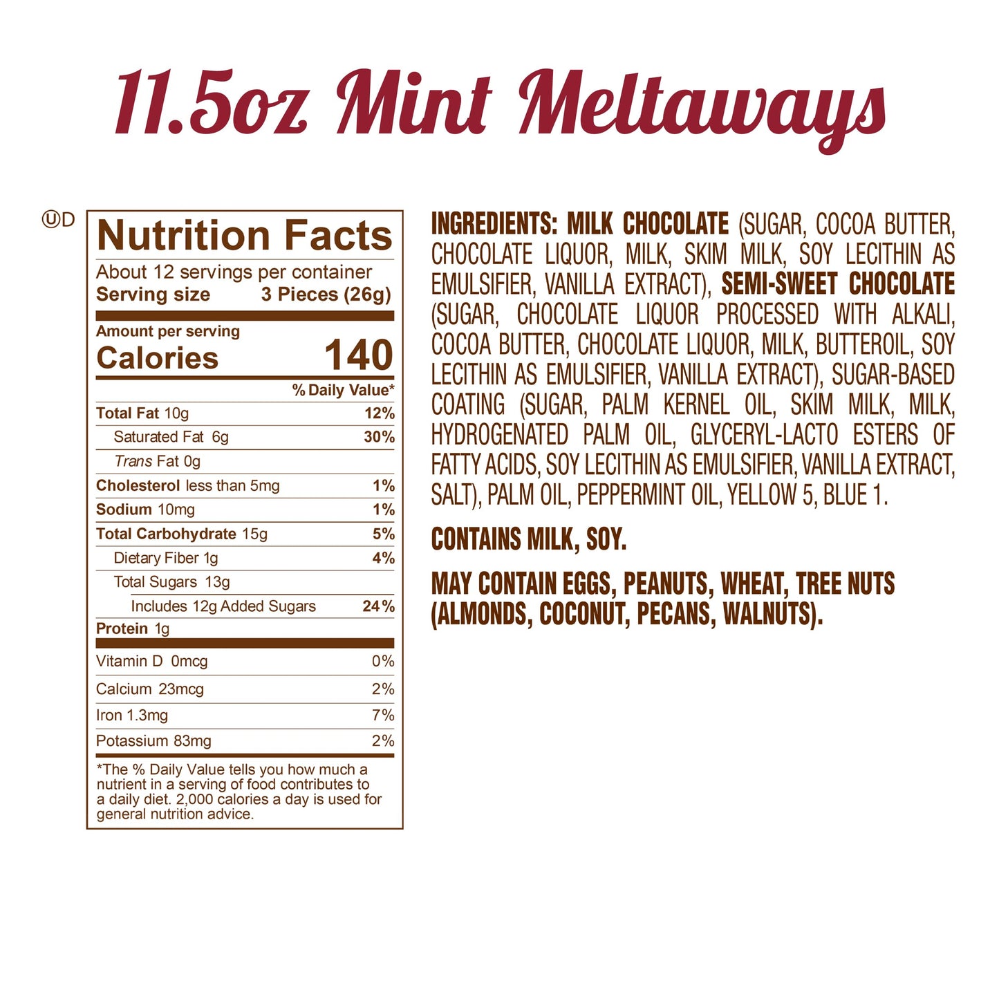 Fannie May, Milk Chocolate Candy, Mint Meltaways, Gift Box, 11.5 oz