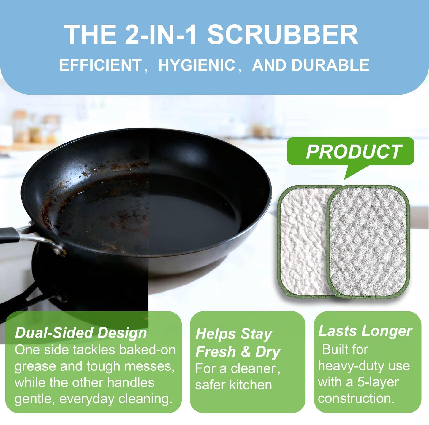 SHINETAO 6PCS Double-Sided Non-Scratch Cleaning Cloths - Reusable Scrub Pads & Dish Cloths, Fast-Dry & Odor-Resistant for Non-Stick Pans, Glass