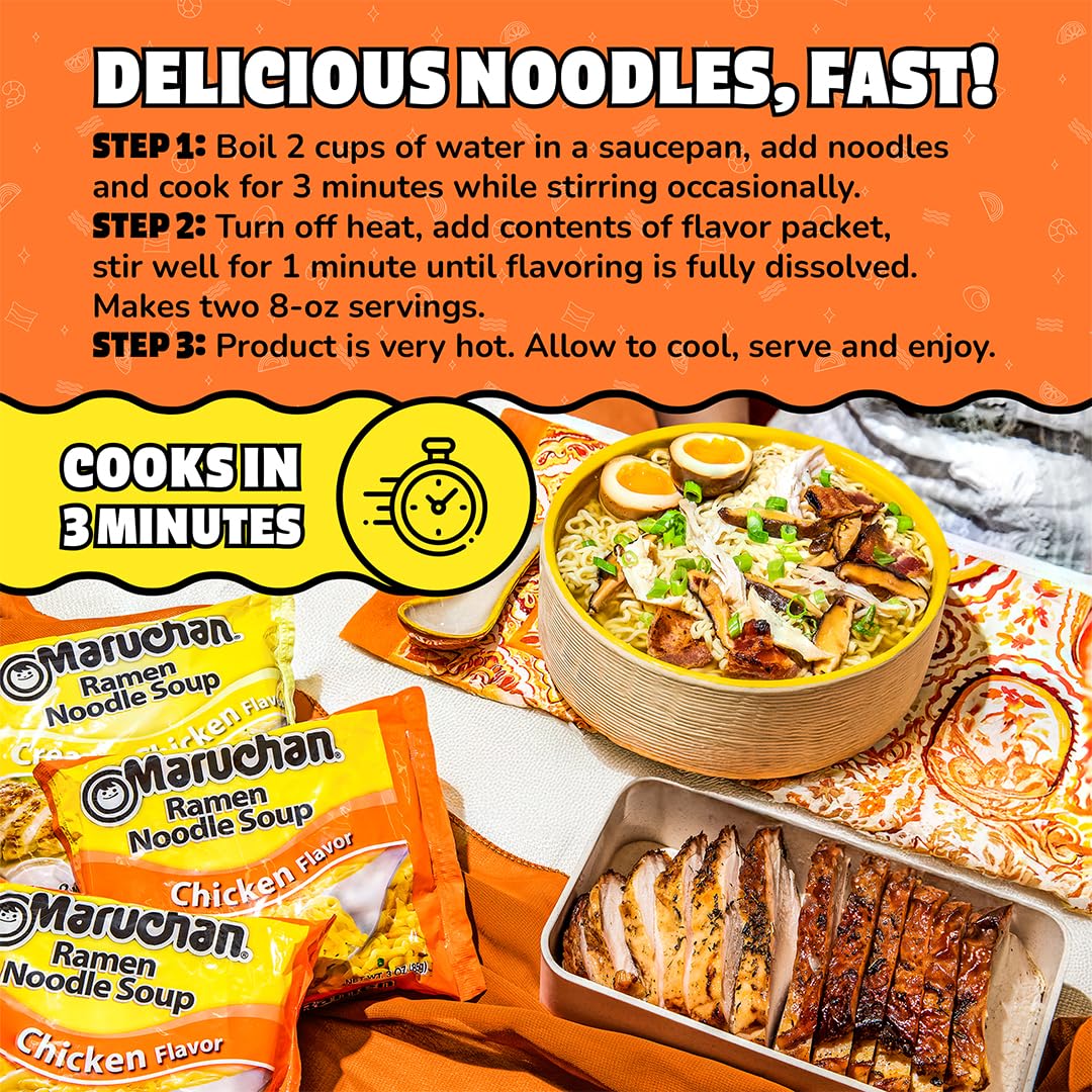 Maruchan Ramen Noodle Soup, Chicken Flavor - Japanese-Style Instant Noodles, Quick & Easy Meal for Kids, Students & Busy Families - 3 Oz. (24 Pack)