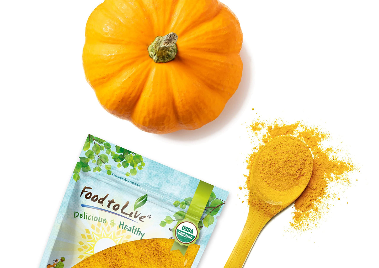 Food to Live Organic Pumpkin Fruit Powder, 1 Pound - Non-GMO, Milled Dried Pumpkin, 100% Pure, No Additives, Vegan, Bulk, Plant-Based Pumpkin Powder