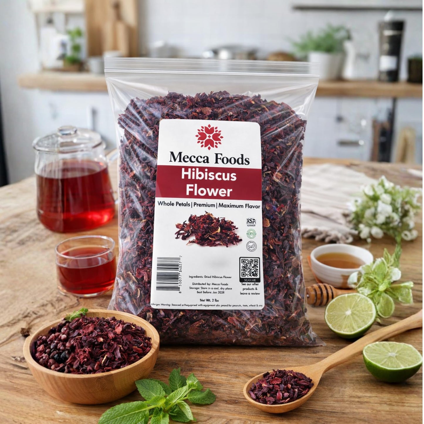 2lb Dried Whole Hibiscus Flowers and Petals, Flor de Jamaica, Sorrel Flower, Zobo Flower perfect for Tea and Mexican Agua Fresca by Mecca Foods |
