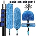 25ft High Ceiling Duster Kits with 5-18ft Heavy Duty Extension Pole - Fan Blade Cleaner, Cobweb Remover & Blue Window Squeegee Kit, Washable Dust