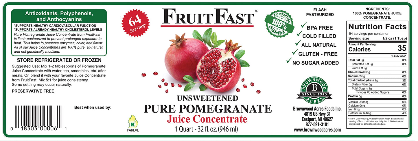 Pomegranate Juice Concentrate by FruitFast - (32 FL OZ) Unsweetened, 65 Brix Pure Concentrated Juice - 100% Pomegranate Extract - No Additives or