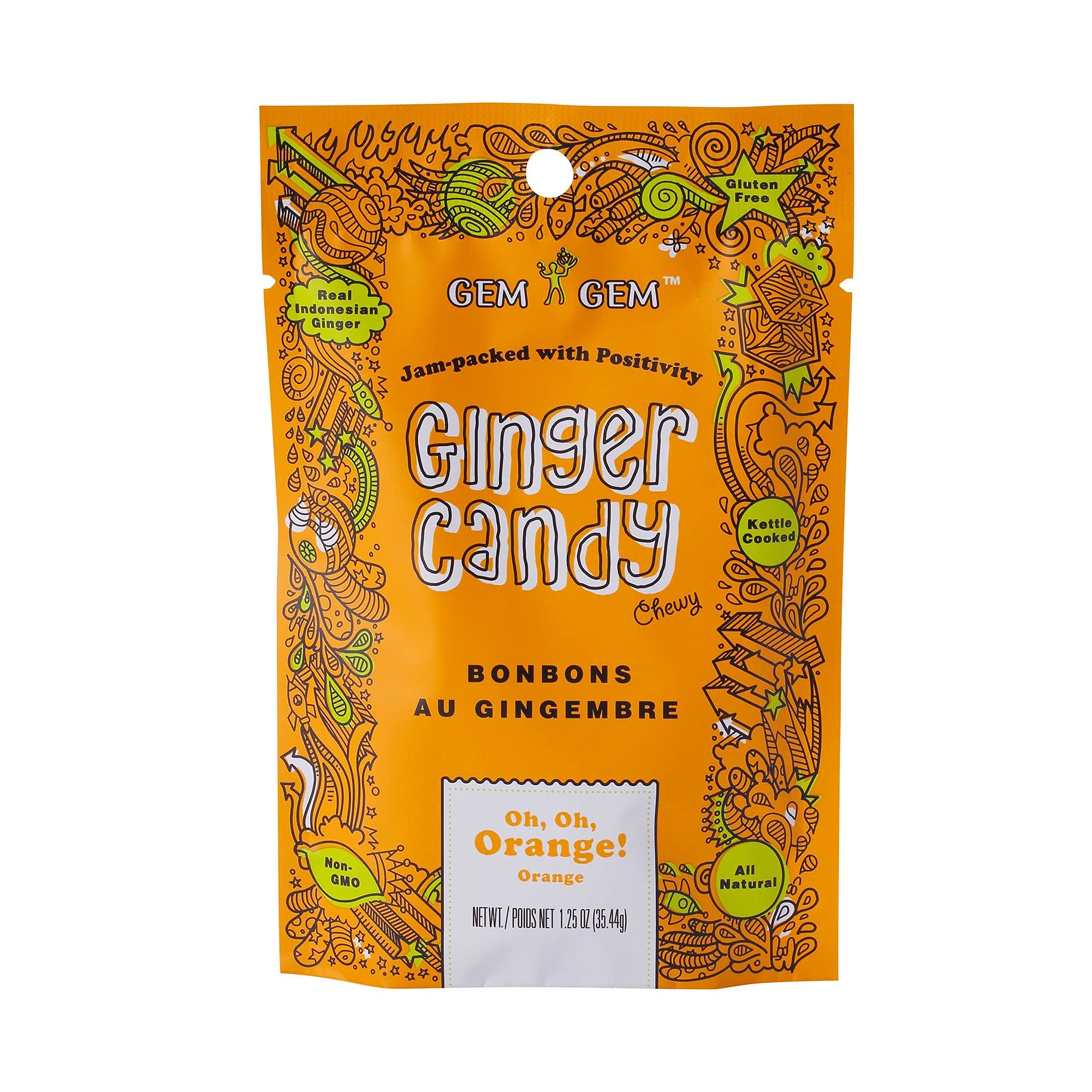 Gem Gem Ginger Candy Chewy Ginger Chews (Assorted Mix, 1.25oz, Pack of 4)
