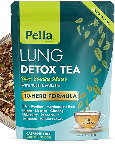 Lung Detox Tea - 10-Herb Formula with Ginger Licorice Elderberry Ginseng Marshmallow Root Echinacea Peppermint Tulsi Rooibos & Mullein Leaves - Vegan