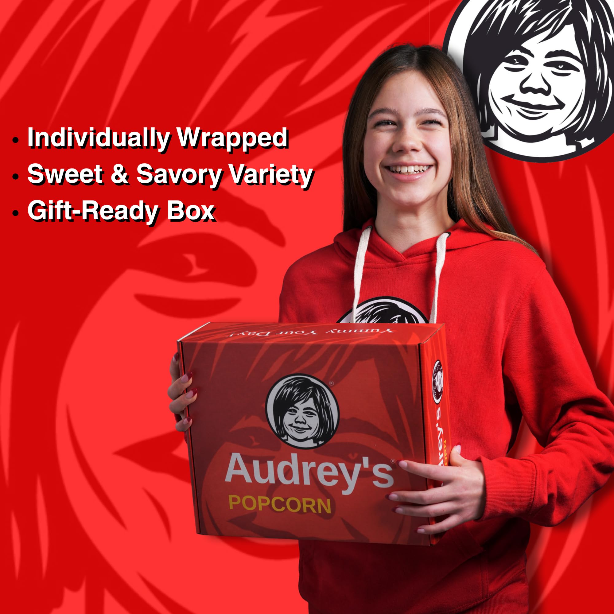 Audrey's Popcorn 6 Bag Variety Pack - (2 Caramel, 2 Kettle Corn, & 2 Cheddar Cheese) - Sweet & Savory Snack Box - Perfect for Gifts, Movie Night