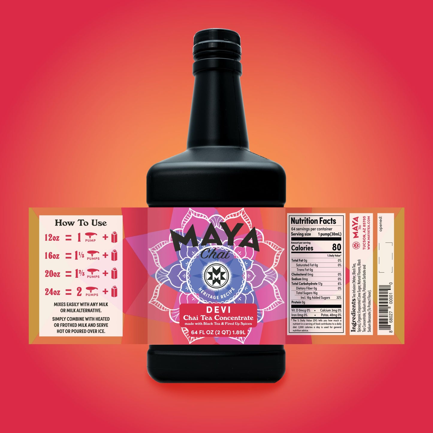 Maya Chai Tea Concentrate, Devi, Extra Spice, Heritage Recipe, 64 Fl Oz with 1 Pump