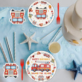 Herytem 100 Pcs Fire Truck Birthday Tableware Party Supplies - Disposable Firefighter Dinnerware Set with Paper Plates, Napkins, and Forks for Rescue
