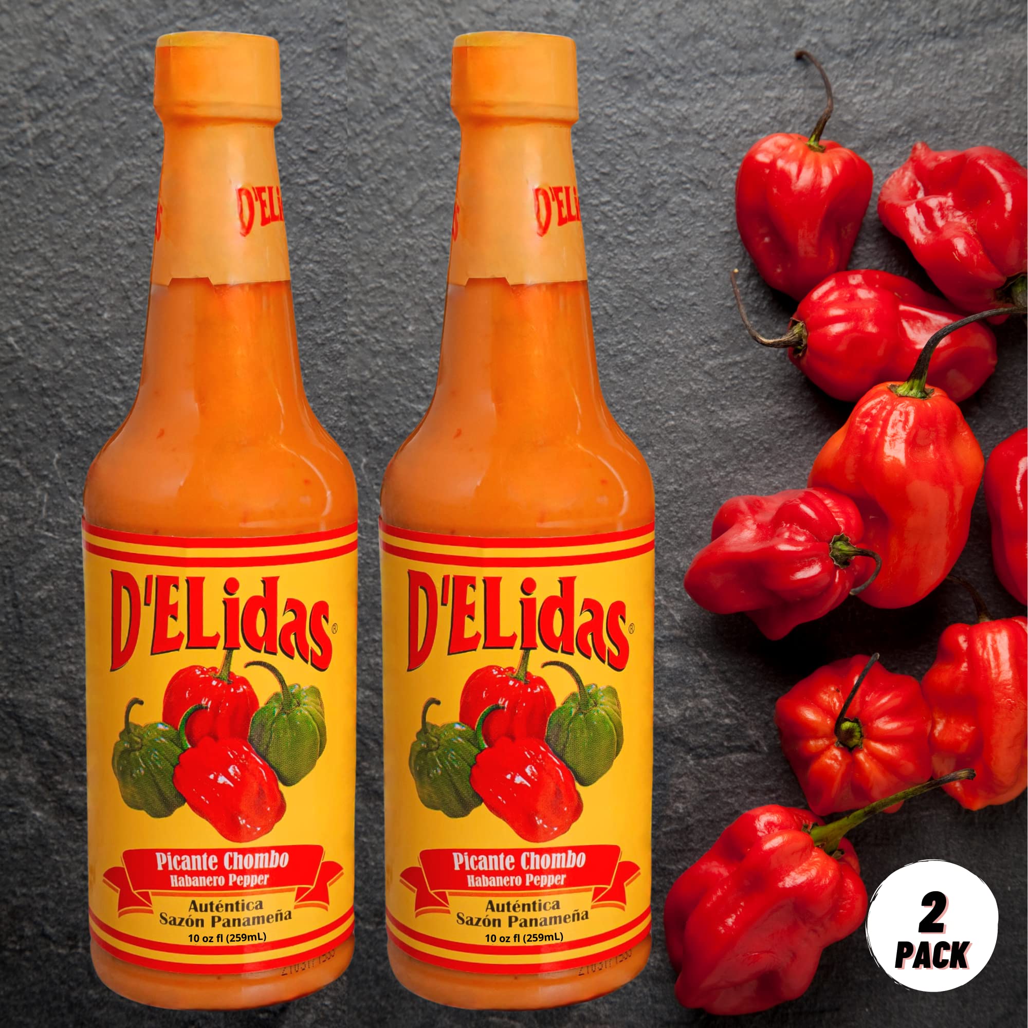 D'ELidas Habanero Hot Sauce, Natural Habanero Pepper Hot Sauce, Chombo Picante Sauce #1 in Panama, Non-GMO, Keto Friendly Food Habanero Sauce, 10 Fl