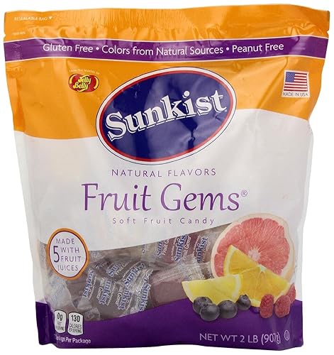 Jelly Belly, Sunkist, Fruit Gems, Soft Fruit Candies, 2lb Bag (Pack of 2)