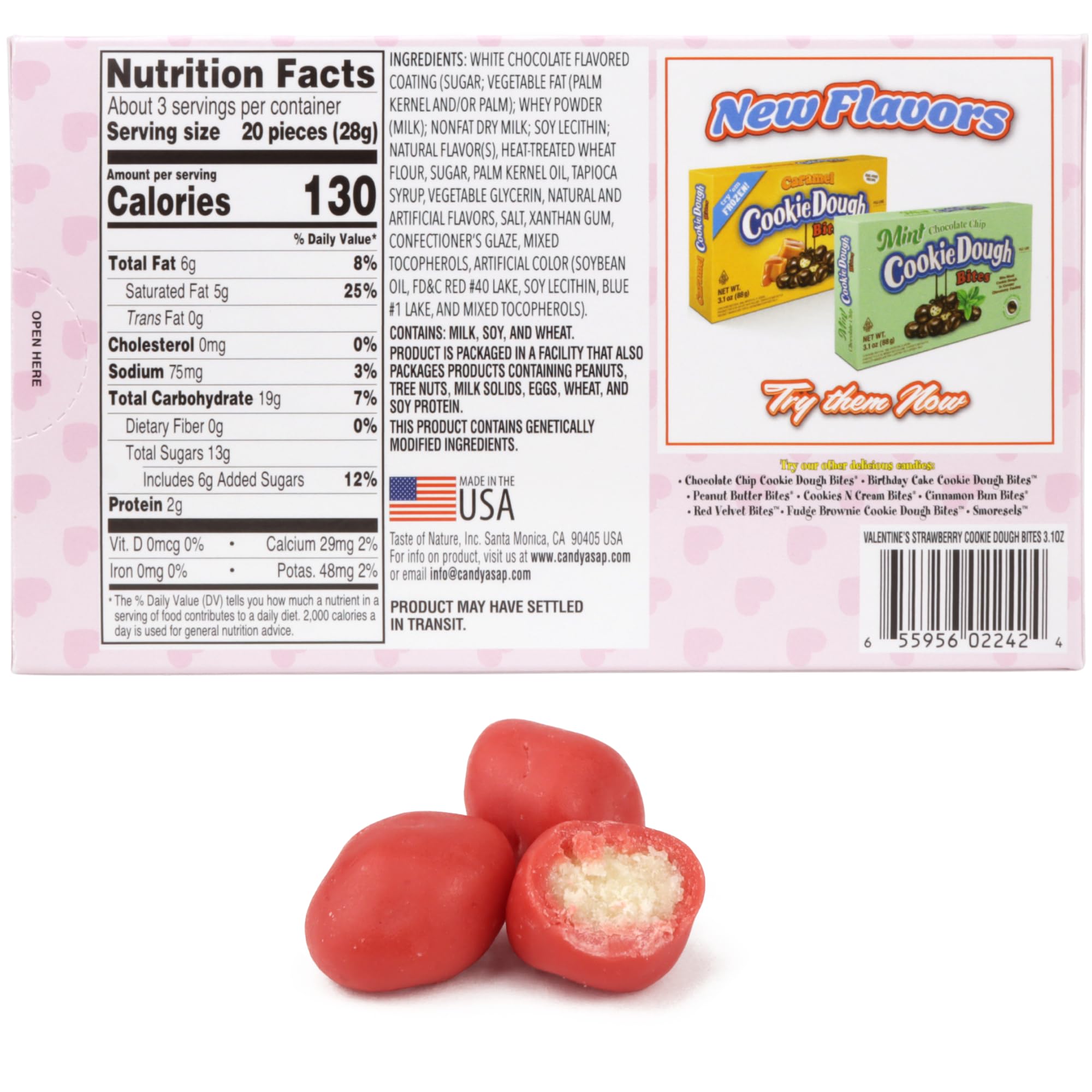 Strawberry Cookie Dough Bites, Limited Edition Movie Theatre Boxes, Festive Candy Gift, 3.1 Ounces (Pack of 3)