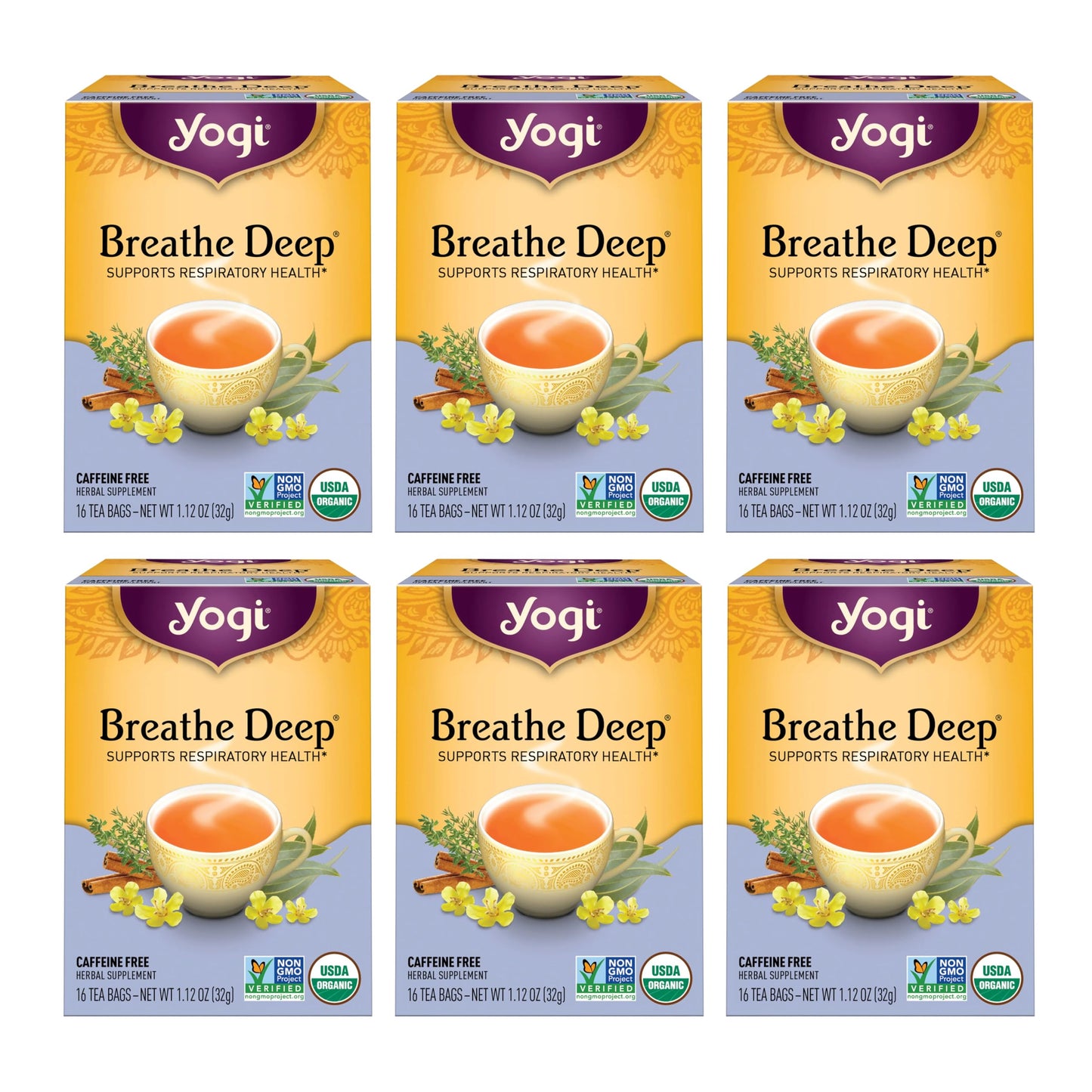 Yogi Tea Breathe Deep Tea - 16 Tea Bags per Pack (6 Packs) - Organic Respiratory Tea - Supports Respiratory Health - Includes Licorice Root