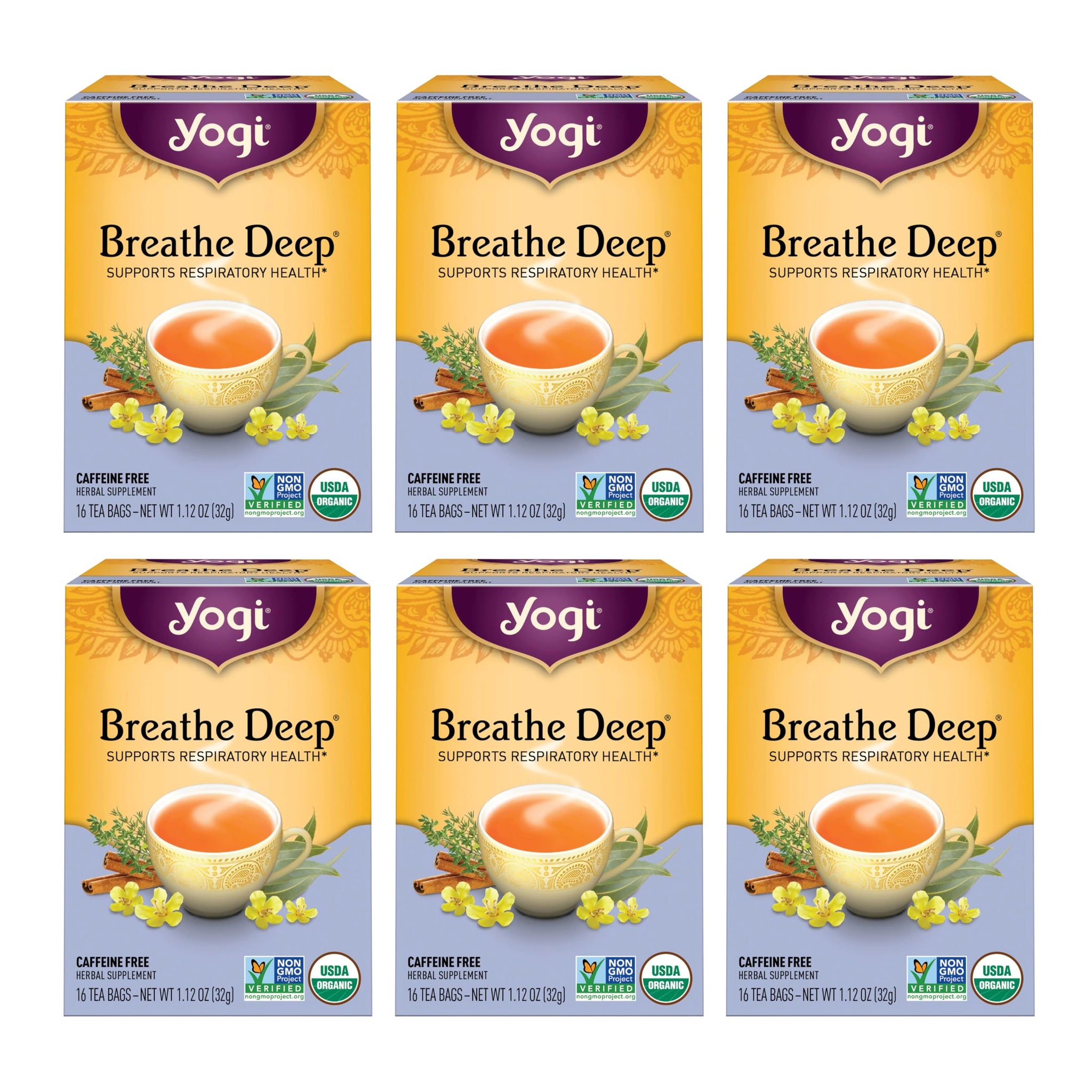 Yogi Tea Breathe Deep Tea - 16 Tea Bags per Pack (6 Packs) - Organic Respiratory Tea - Supports Respiratory Health - Includes Licorice Root