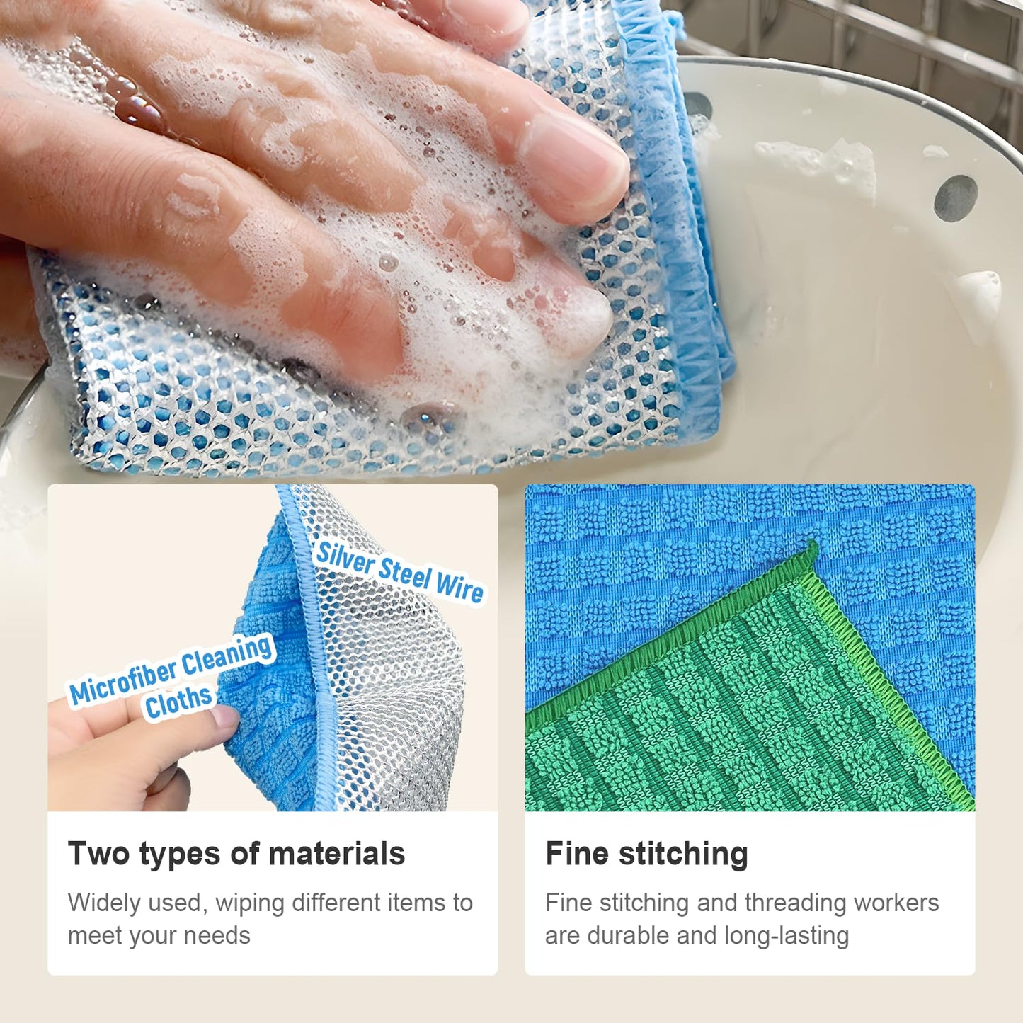 20 pcs Multipurpose Wire Dishwashing Rags, Upgraded 2-Layer Non-Scratch Metal Wire Dish Cloths for Wet/Dry Use, Reusable for Kitchen & Cookware, Sinks