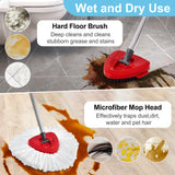 Spin Mop Handle, Mop Replacement Head,Brush,Base Compatible with OCedar EasyWring 1 Tank,2 Microfiber Mop Refills,1 Mop Base,1 Brush and 30-58" Mop