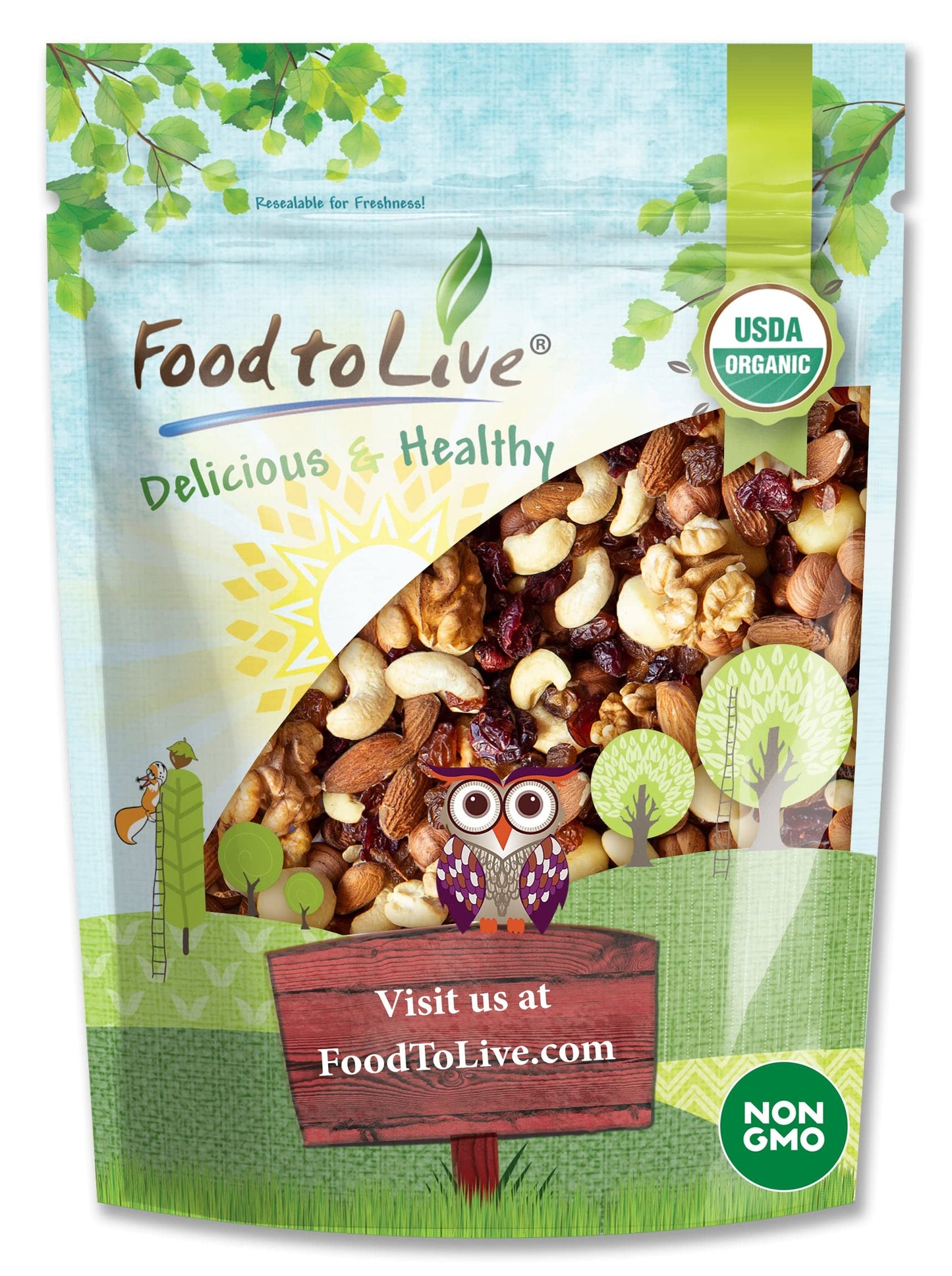 The Magnificent Seven Raw Organic Nuts and Berries Mix, 2 Pounds - Almonds, Cashews, Hazelnuts, Macadamias, Walnuts, Cranberries, Raisins, Non-GMO