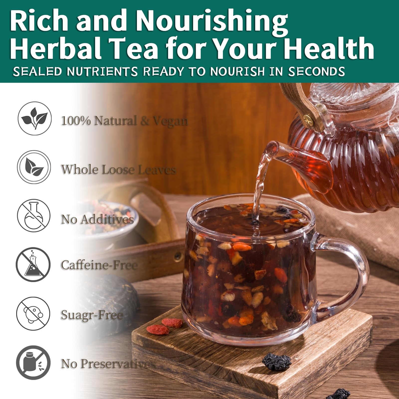 Kidney Tea Ginseng Six Treasure Tea for Kidney Health, Herbal Chinese Traditional Ginseng Five Treasures Natural Detox Formula, Corn-Fiber Teabag