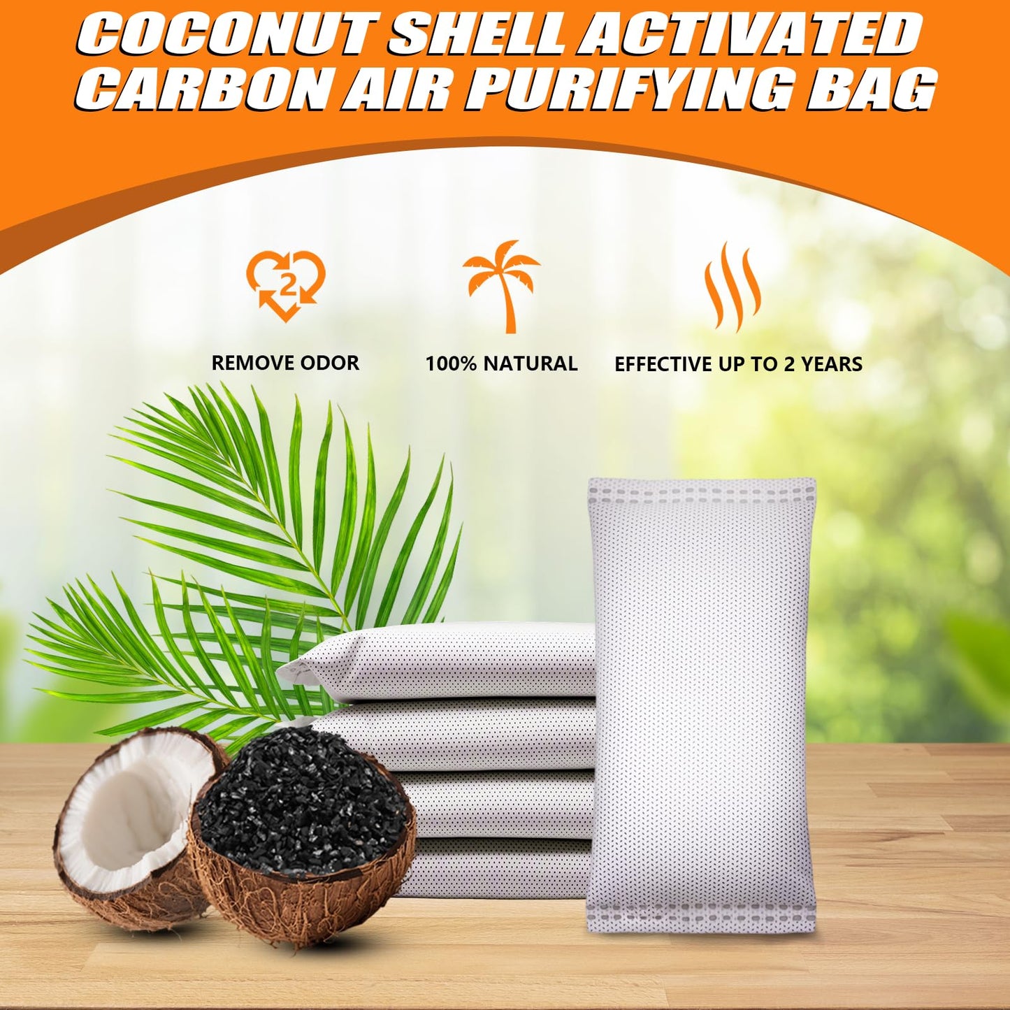 Coconut Shell Charcoal Air Purifying Bags 50g, Removes Odors and Moisture, Nature Fresh Air Purifier Bags, Odor Eliminator for Home, Car, Pets