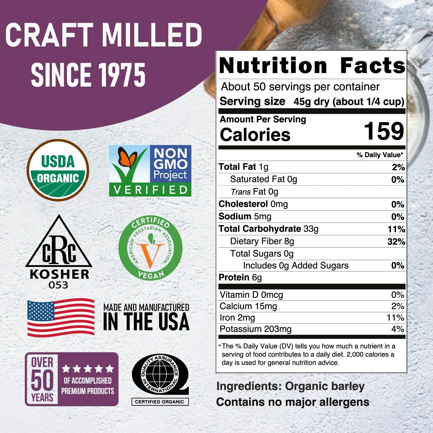 Great River Milling Organic Hulled Barley Grain | Whole Grain Barley for Home Milling, Cooking, and Baking | High Fiber, Non GMO, Kosher | 5 Lb