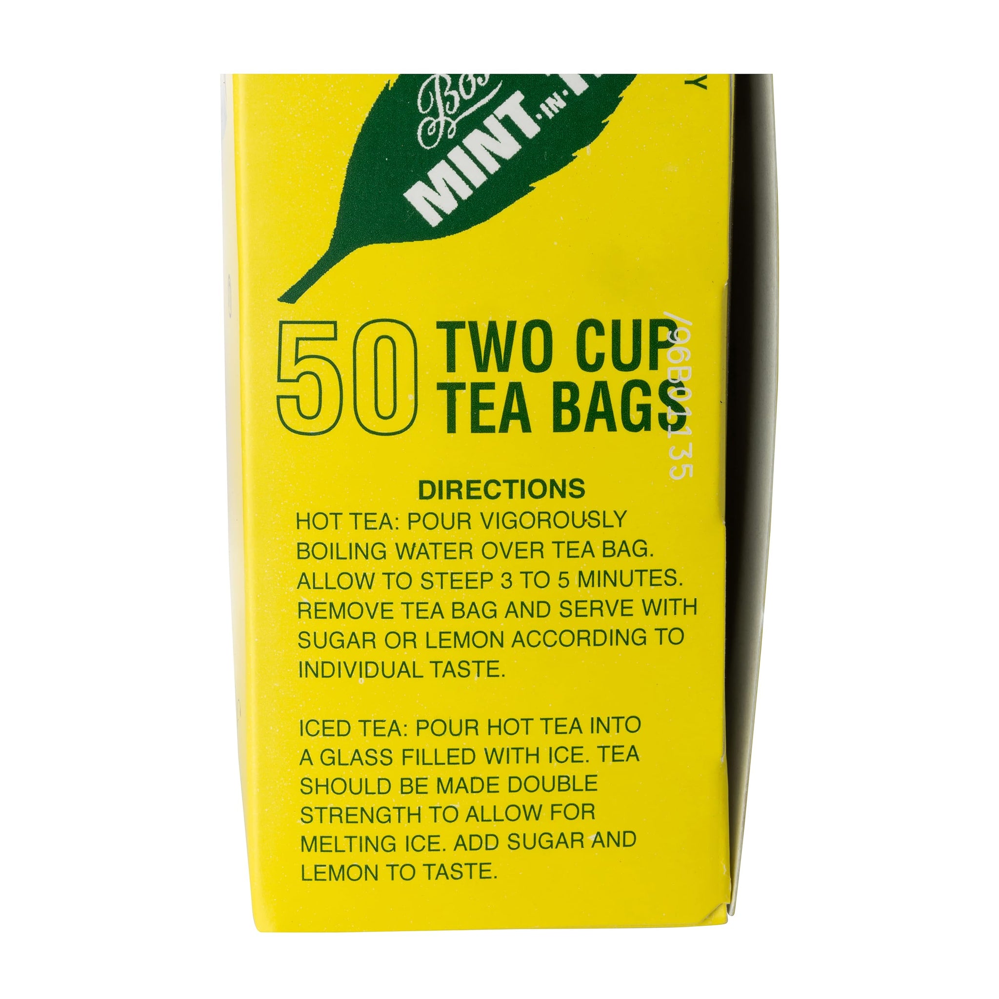 Boston's Mint-in-Tea, 50 Two Cup Tea Bags (Pack of 6 Boxes), Individually Wrapped Tea Bags of a Blend of Orange Pekoe Tea and Kentucky Spearmint