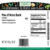 Frontier Co-op PAU d'Arco Bark Powder, Ground, Natural Herb for PAU d'Arco Tea and Various Herbal Uses, Kosher | 16 Ounce (Pack of 1)