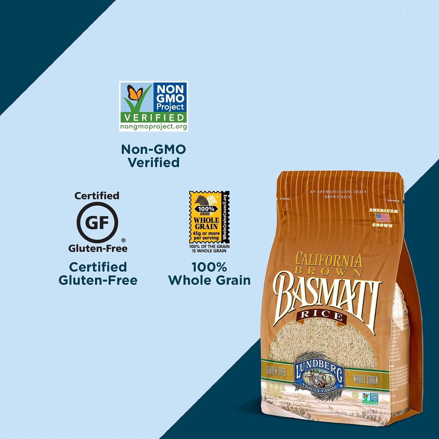 Lundberg Family Farms - California Brown Basmati Rice, Pleasant Aroma, Won't Clump When Cooked, 100% Whole Grain, High Fiber, Pantry Staple, Gluten-Free, Non-GMO, Vegan, Kosher (32 oz, 3-Pack) 3