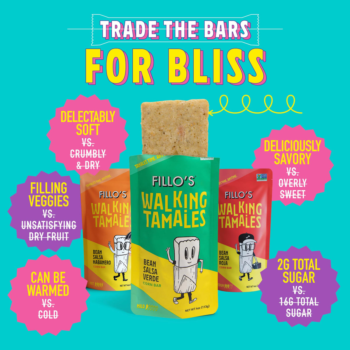 Fillo's Walking Tamales Variety Pack, Ready to Eat Meal, Gluten Free, 7 Pk