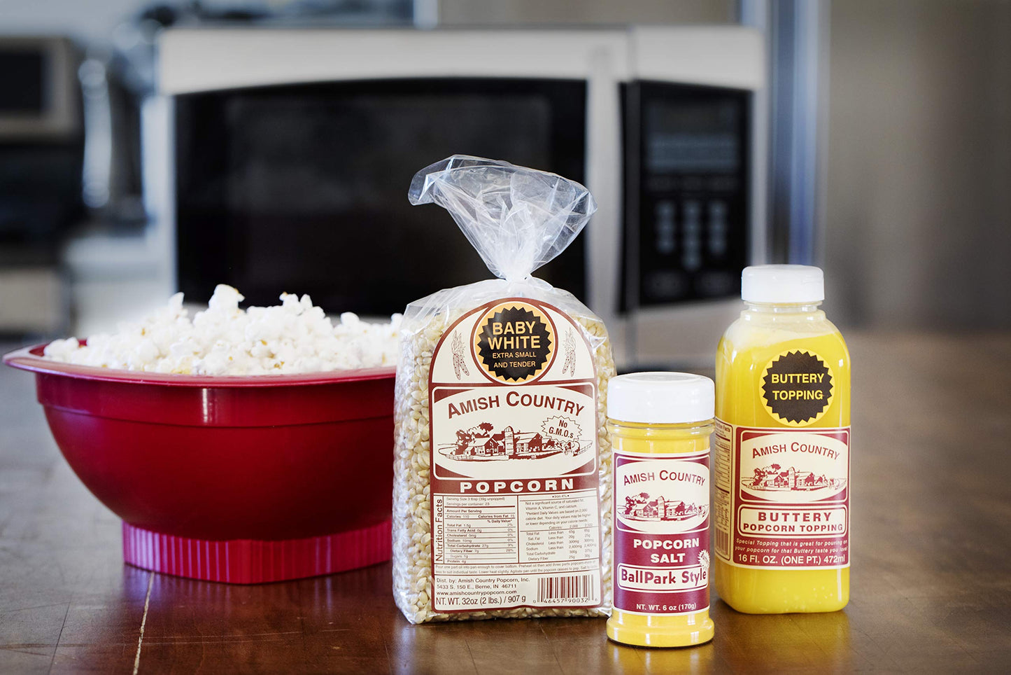 Amish Country Popcorn | 2 lb Bag | Baby White Popcorn Kernels with Buttery Topping & ButterSalt | Old Fashioned, GMO Free and Gluten Free