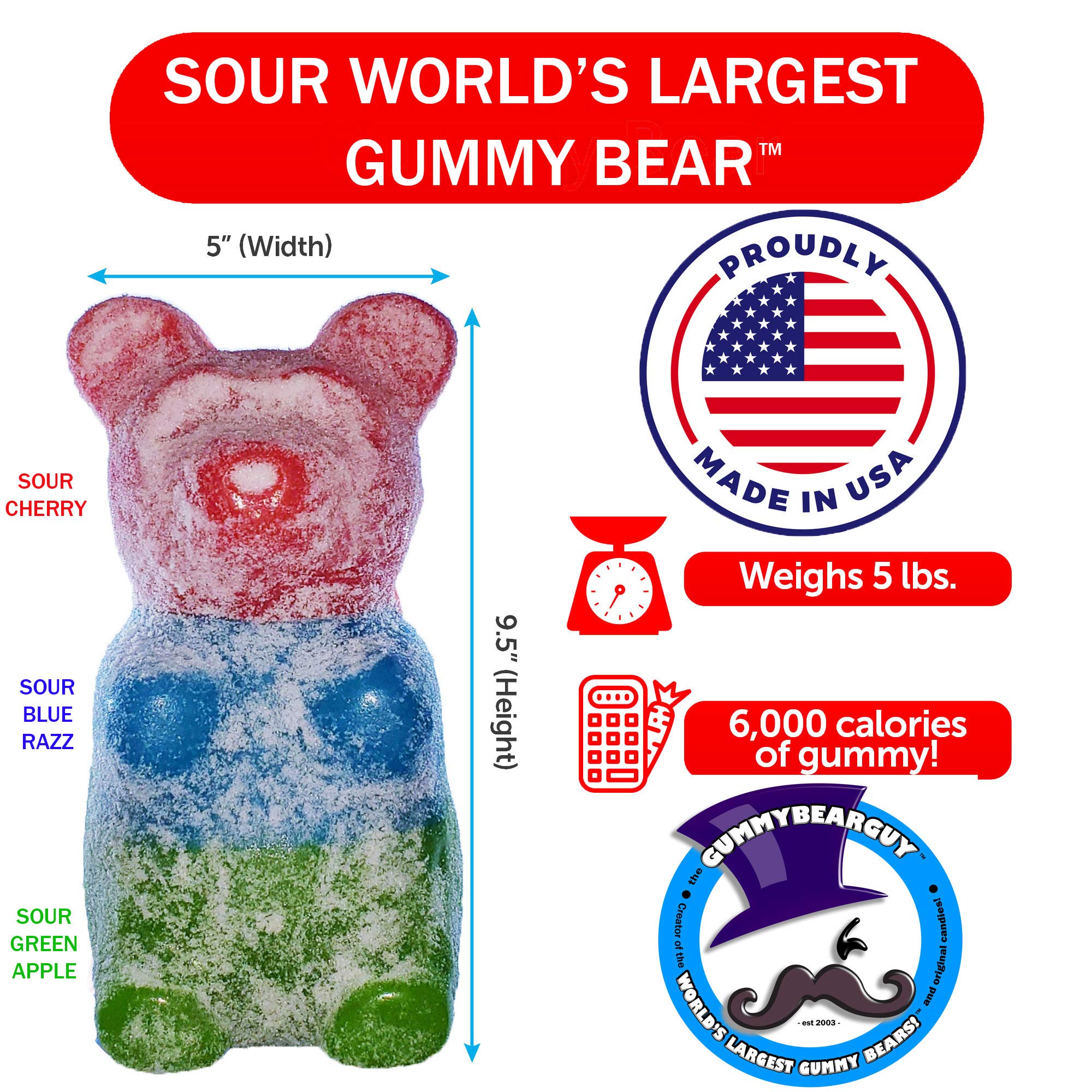 The Gummy Bear Guy | World Famous Gummy Bears (TM) | Sour World's Largest Gummy Bear - Cherry/Blue Raspberry/Green Apple