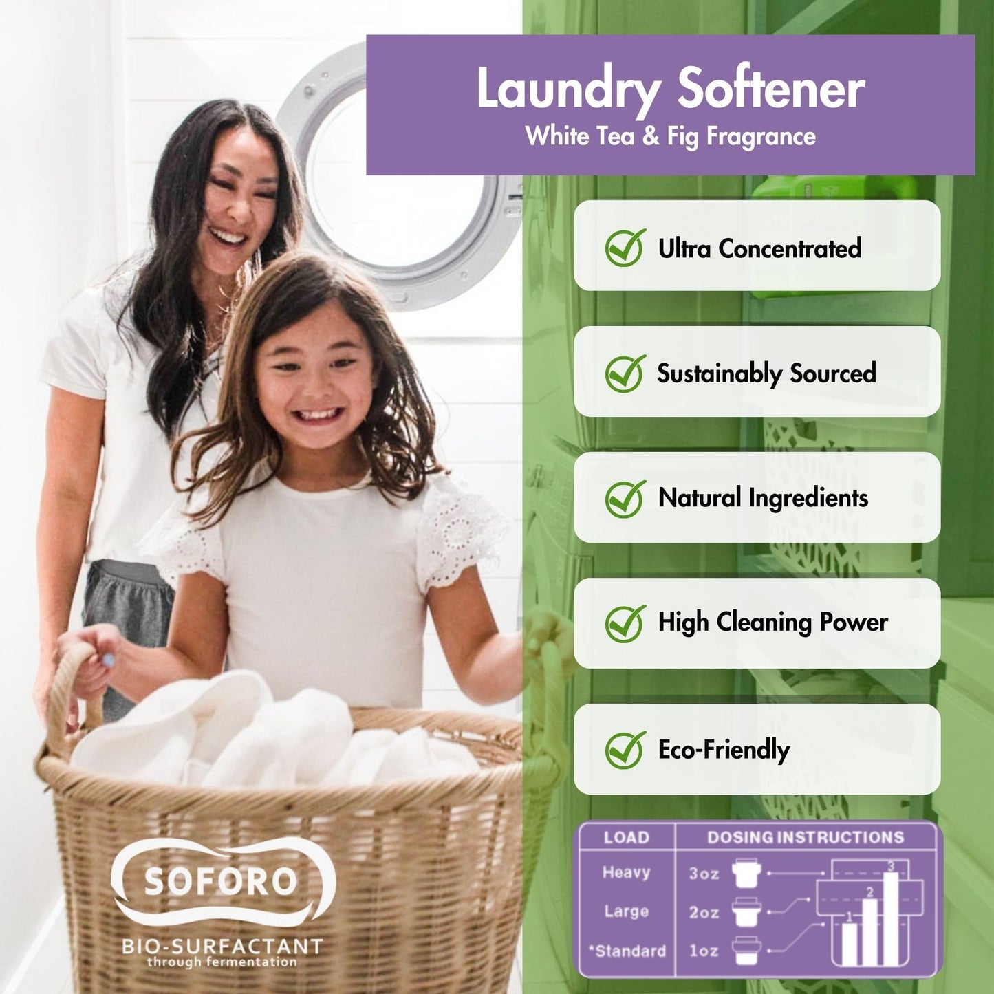 Happy Elephant Fabric Softener, White Tea & Fig Scent, Natural Biodegradable Liquid Fabric Softener, Plant Based, Softens Clothes & Reduces Static