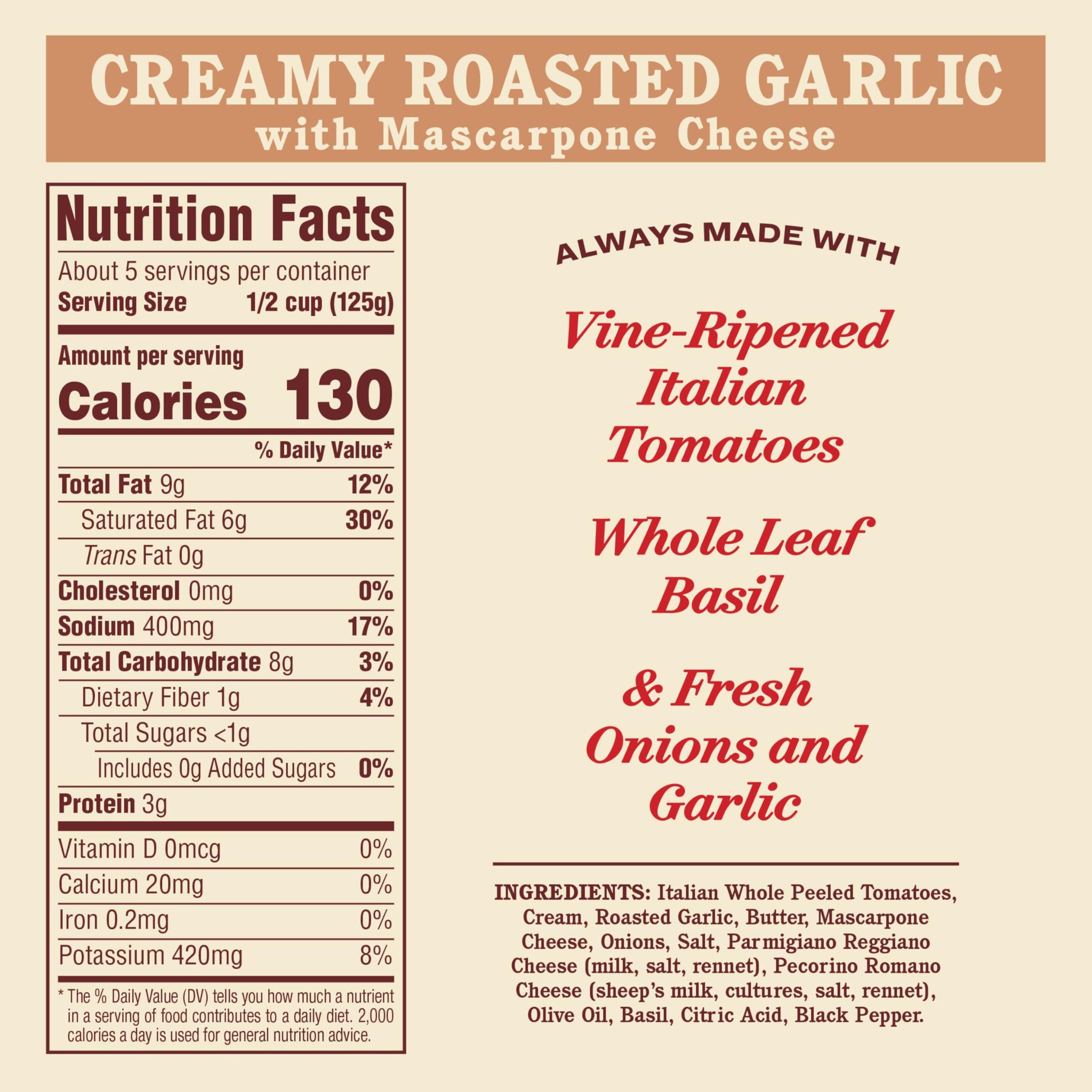 Rao's Homemade Creamy Roasted Garlic with Mascarpone Sauce, 24 oz