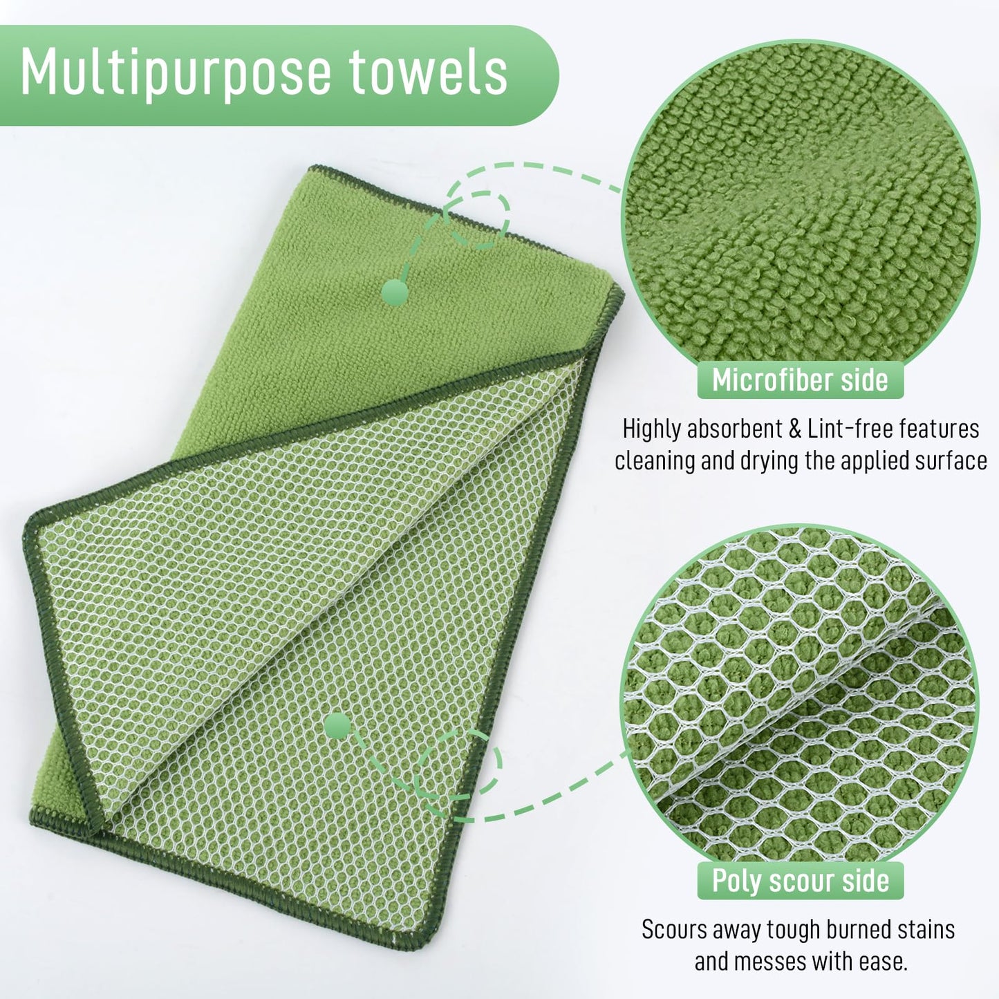 SINLAND Microfiber Dish Cloths for Washing Dishes Towels Best Kitchen Washcloth Cleaning Rags Cloths with Poly Scour Side - Used for Plates, Bowls