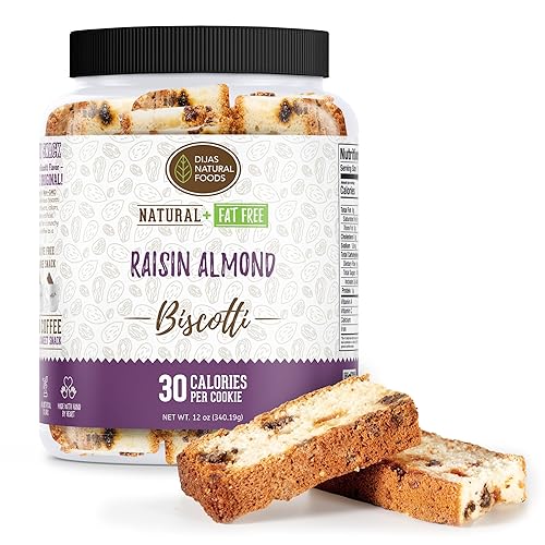 DIJAS Natural Foods, Individually Wrapped Fat Free Biscotti Cookie, All Natural Preservative Free Ingredients, Delicious Low Calorie Snack (Raisin