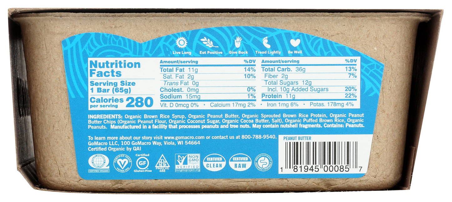 Gomacro Organic Peanut Butter Macrobar 12 Count, 2.3 OZ