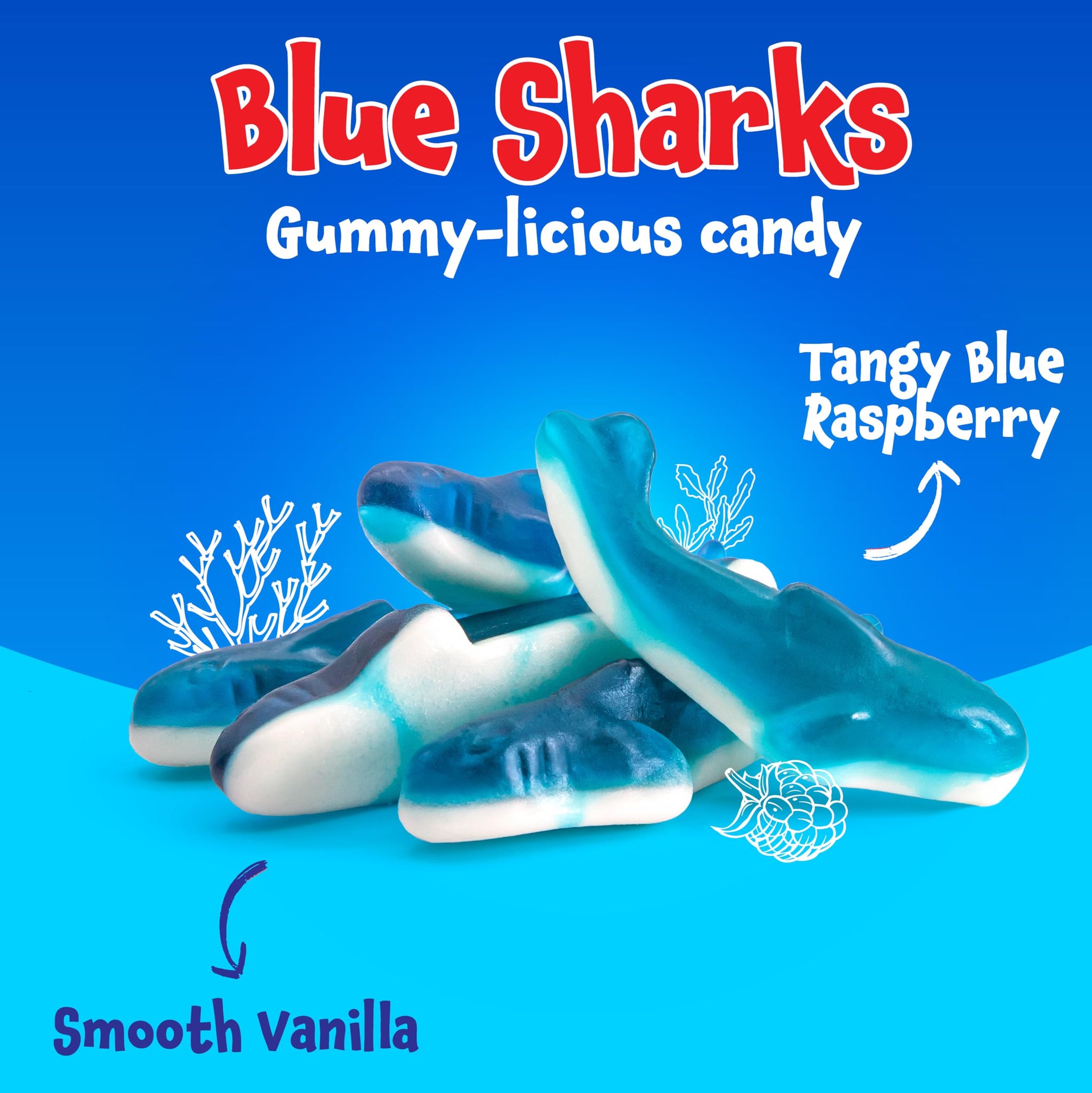 Gummy Sharks - 2 Pound Pack - Blue Shark Gummies - Blue Candy for Goodie Bags, Gifting, Snacking & Dessert Decorating - Chewy Candy with Raspberry
