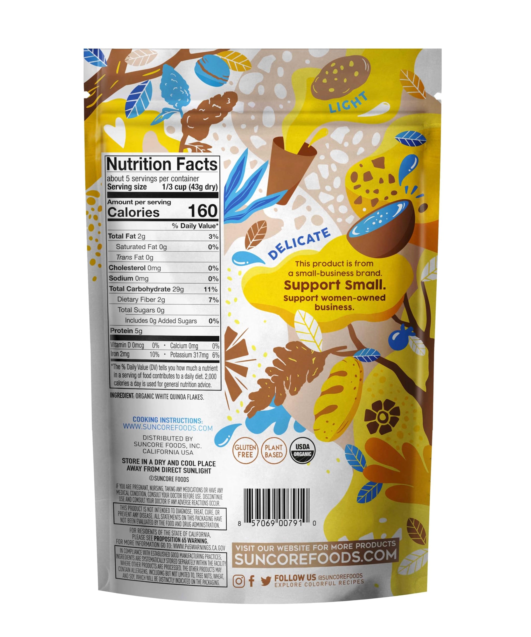 Suncore Foods Organic Snow Quinoa Flakes, Gluten-Free, Non-GMO, 8oz