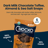 Chocxo Dark Milk Chocolate Toffee, Almond & Sea Salt Snaps - Low in Real Sugar, Organic, Non-GMO, Gluten Free & Kosher, No Artificial Sweeteners or