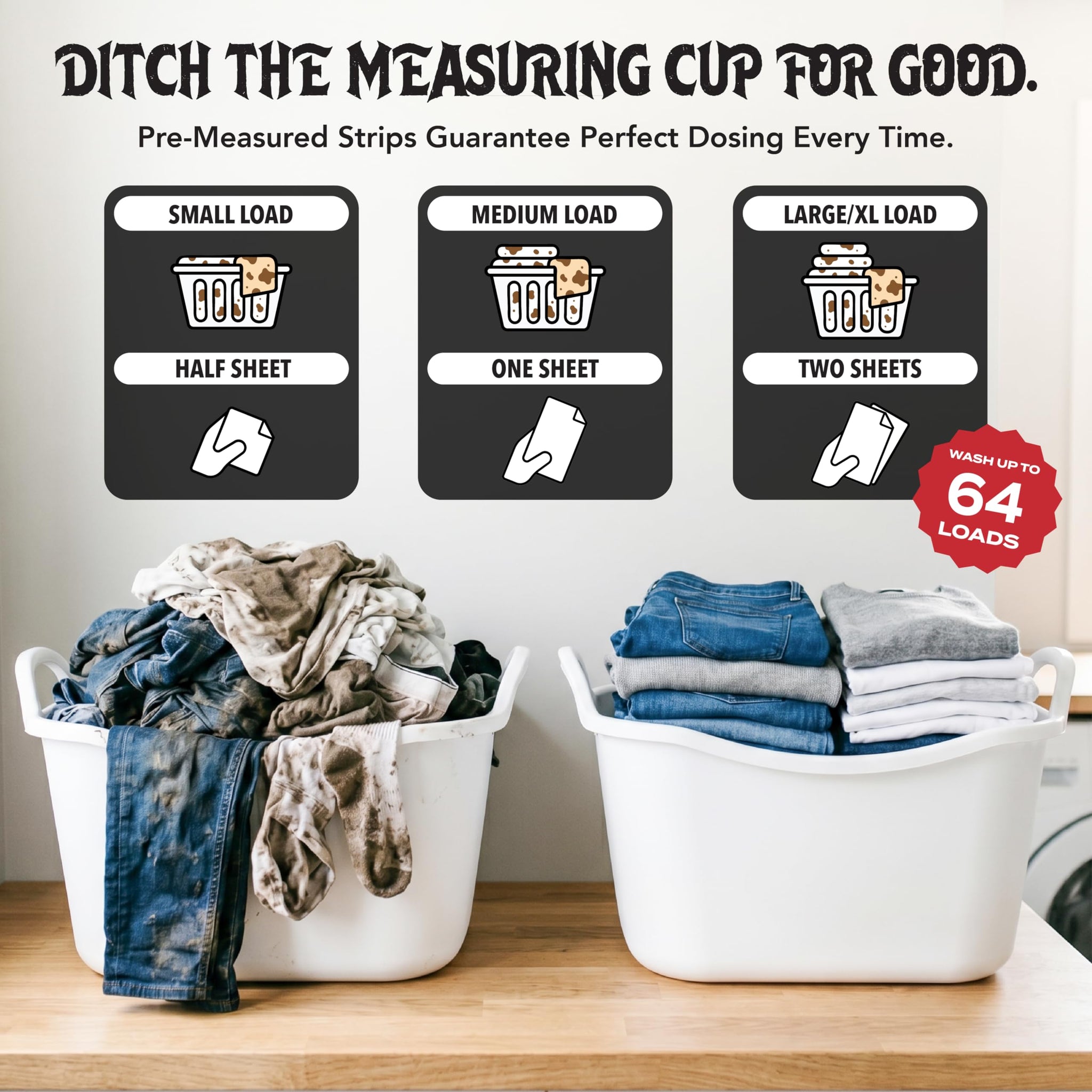 Death to Dirt Laundry Detergent Sheets, 64 Loads, Tough on Stains and Odors, Gentle on Skin and Fabric, Plant-Based & Eco-Friendly, RipTide Ocean