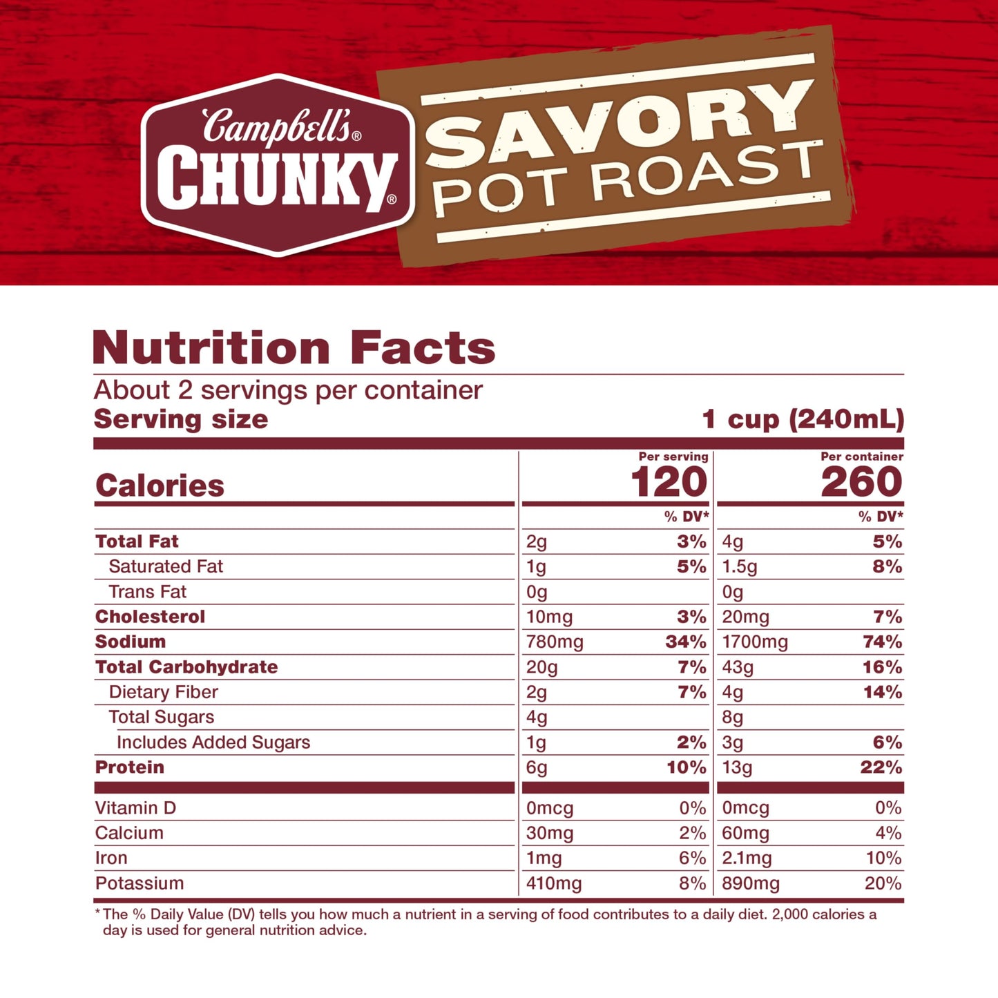 Campbell’s Chunky Soup, Savory Pot Roast Soup, 18.8 oz Can