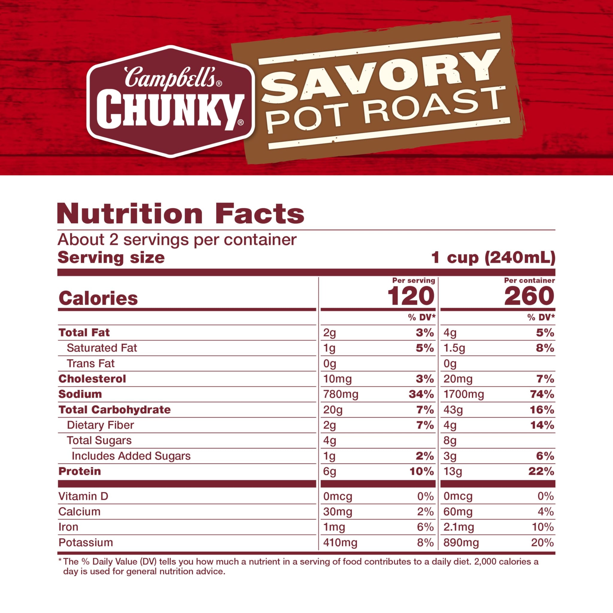 Campbell’s Chunky Soup, Savory Pot Roast Soup, 18.8 oz Can