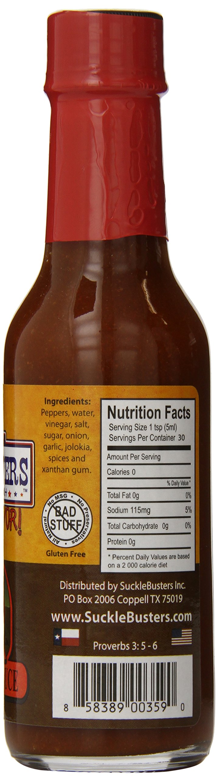 Suckle Busters Texas Heat Premium Pepper Sauce, Jolokia Ghost, 5 Ounce