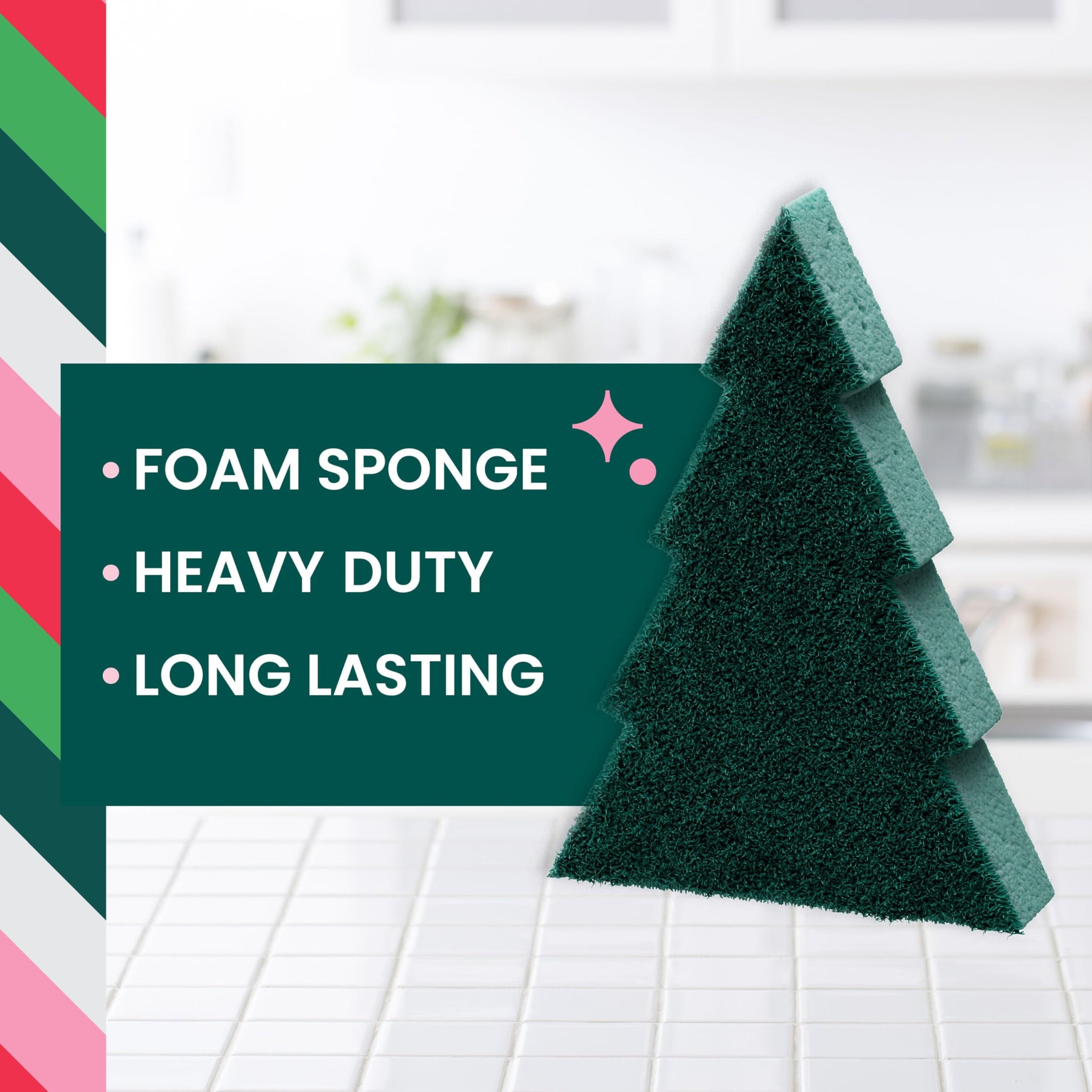 Scotch-Brite Merry + Brite Holiday Collection, 3 Pop-Up Sponges, 1 Heavy Duty Christmas Tree Sponge, 2 Scrubbing Pads, 1 Snowflake Sponge, 1 Pack per