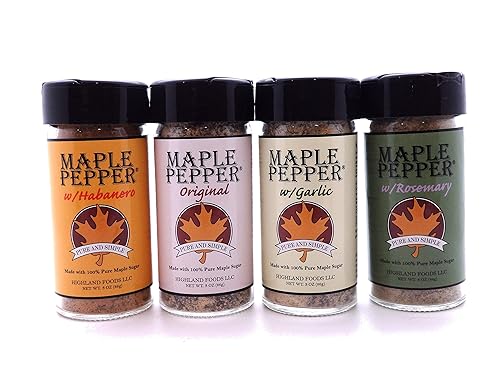 Sweet Heat Maple Pepper Set - Habanero, Rosemary, Garlic, and Original Maple Pepper - Made from Pure Vermont Maple Syrup