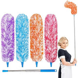 4 Pack Microfiber Feather Dusters, Up to 55 Inch Extension Pole, Cobweb Cleaner, Electrostatic Bendable Head,Telescoping Feather Dusters for Wall