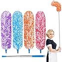 4 Pack Microfiber Feather Dusters, Up to 55 Inch Extension Pole, Cobweb Cleaner, Electrostatic Bendable Head,Telescoping Feather Dusters for Wall