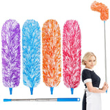4 Pack Microfiber Feather Dusters, Up to 55 Inch Extension Pole, Cobweb Cleaner, Electrostatic Bendable Head,Telescoping Feather Dusters for Wall