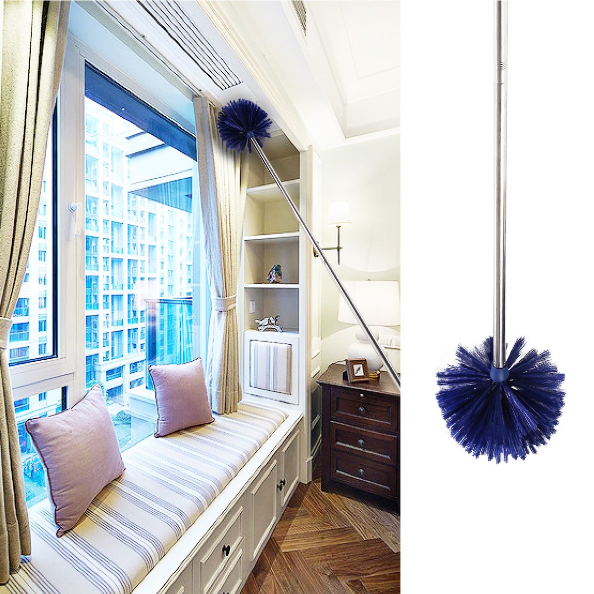 Cobweb Duster, MEIBEI Removable and Washable Ceiling Fan Duster with Long Handle-72.1", Non-Scratch Bristles Cobweb Brush for Cleaning High Ceiling